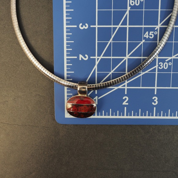 Mexico 925 Sterling Silver Red Jasper Inlay Omega Necklace Bracelet Earrings Set - Picture 5 of 16